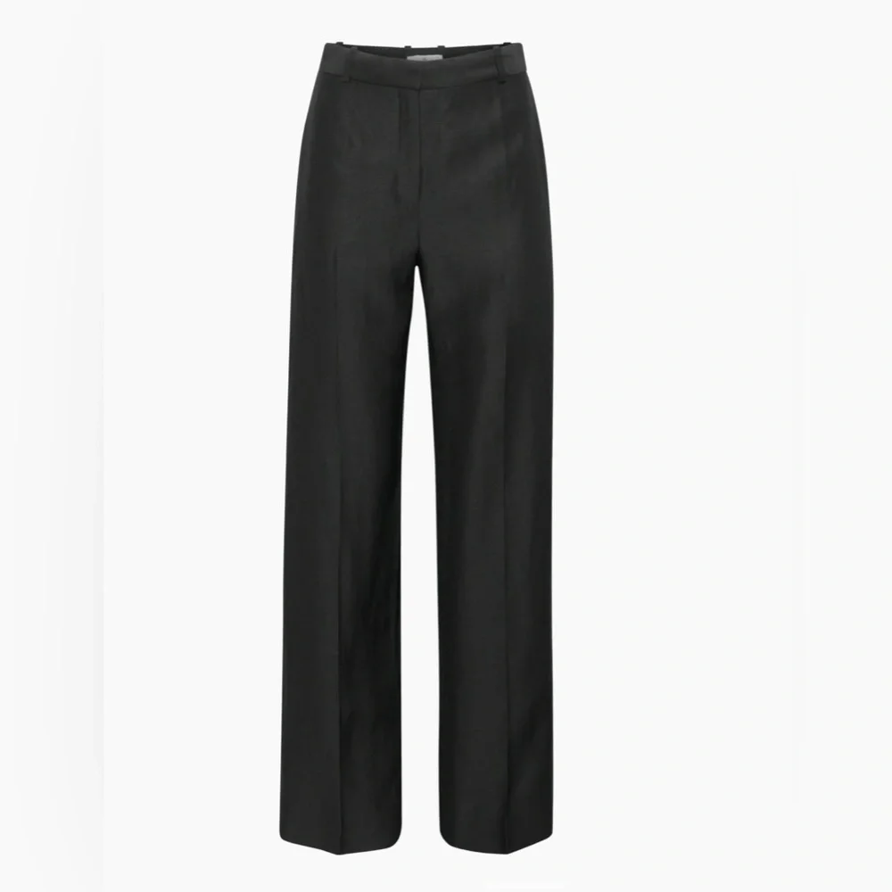 NWT Aritzia Babaton Agency Linen Pant Black Size 8 High-waisted straight leg